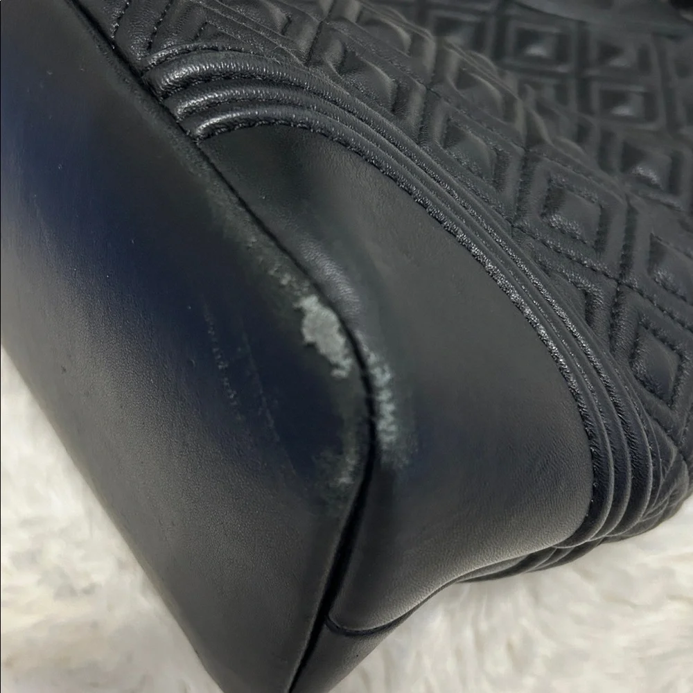 Tory Burch Fleming Black Leather Quilted Tote Bag